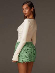 Athîral 女士时尚亮片流苏迷你裙，秋季 - 綠色 - 查看 4