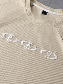 PAVTROS 男士年轻时尚街头休闲短袖T恤，圆领，宽松版型，简约品牌Logo印花，现代时尚，日常休闲，户外百搭，运动休闲，购物休闲，男友礼物，节日礼物 - 卡其色 - 查看 6