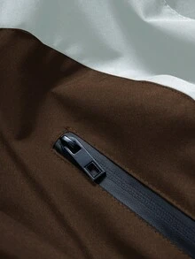 PAVTROS 男士休闲新款流行夹克外套，黑色拼接设计，百搭时尚，INS风百搭，适合秋冬季节及日常穿着，户外徒步搭配，拍照必备，送给男友/老公的完美礼物，男士休闲，Y2K风格男士夹克，防风外套，街头风夹克 - 咖啡棕 - 查看 3