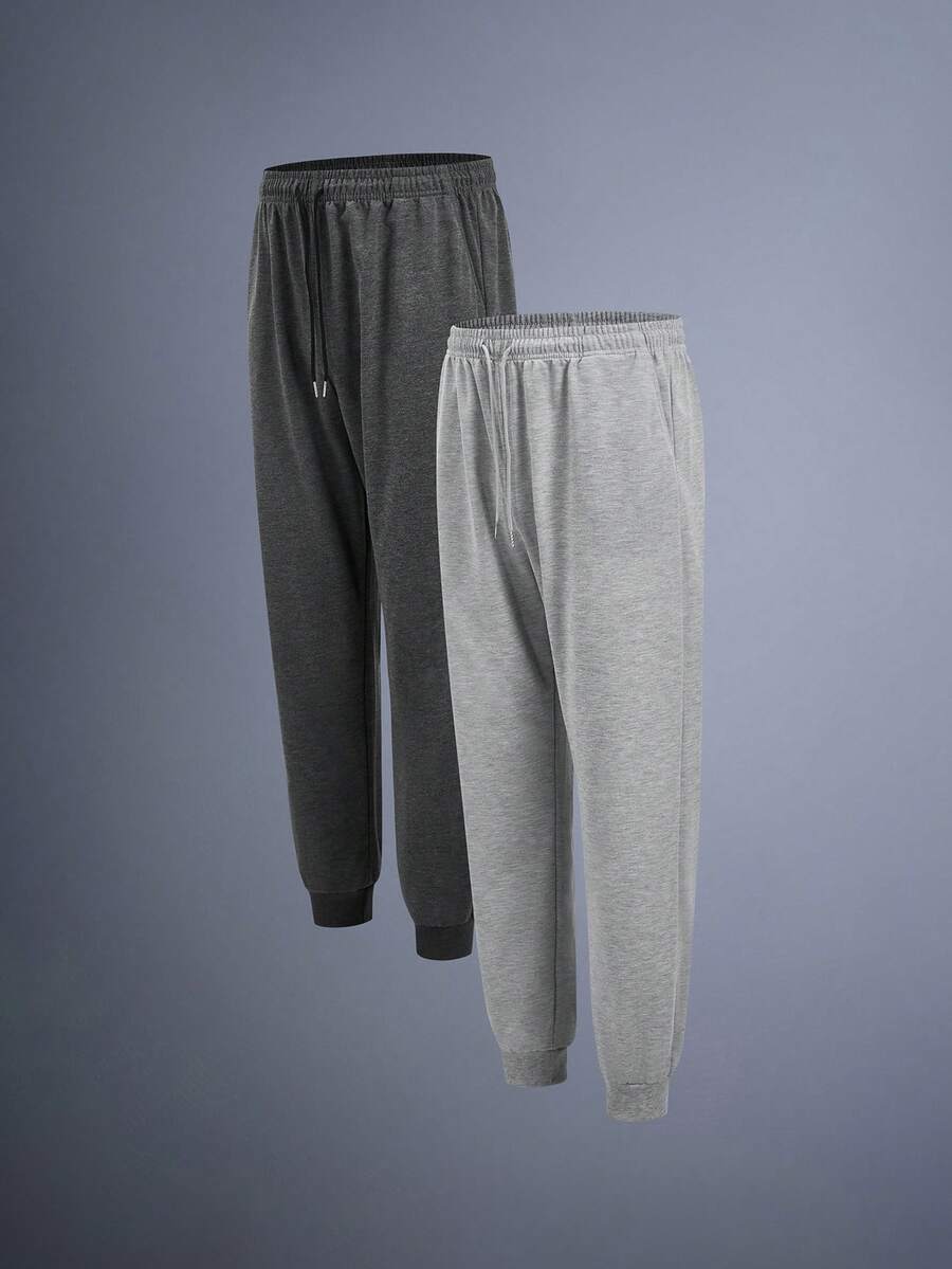 Driftmere 2条装男士抽绳腰纯色长款运动裤，基础黑色健身裤 - 彩色 - 查看 1