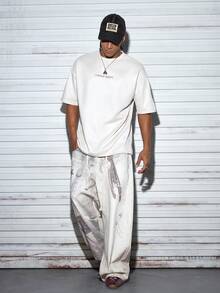 Modcrash 男士夏季字母印花复古短袖T恤，落肩休闲圆领宽松T恤，适合日常通勤、送给男友、外出、春秋夏季复古美式风格，男女皆宜的夏季上衣，适合日常穿着，宽松版型，夏季度假装扮，复古美式风格，男女皆宜，宽松版型夏季套装——适合日常穿着和夏季度假装扮。 - 杏色 - 查看 1