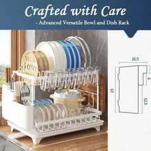 1PC 2-Tier Steel Dish Drying Rack - Includes Cutlery Holder, Cup Rack, Extra Drying Mat - Space-Saving, Rust-Proof, Easy To Clean Kitchen Organizer; Sturdy And Stable Dish Rack; Can Be Used To Store Bowls, Plates, Cups, Knives; Kitchen Rack, Dish Drying Rack, Kitchen Storage - Multicolor - View 2