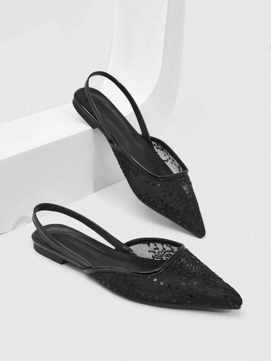 CUCCOO SZL Women's Pointed Toe Sequin Design Fashion Elegant Versatile Shoes - Black - View 1