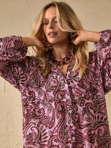 EURMUSE Women's Boho Paisley Long Dress – Long Sleeve V-Neck, Vintage Chic Elegant Casual Vacation Outfit - Multicolor - View 7