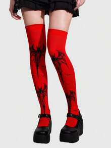 ROMWE Goth Women Over The Knee Socks - Red - View 6