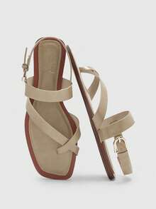 CUCCOO BIZCHIC Giày sandal đế bằng thời trang nữ, kiểu dáng thường ngày, đa năng, phù hợp cho đi du lịch, đi làm, đi biển. - Màu be - Xem 10