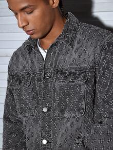 Modcrash Men Long Sleeve Vintage Street Style Casual Denim Jacket , Fall - Dark Grey - View 5