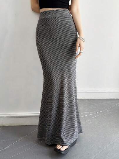 DAZY 女士高腰条纹美人鱼休闲裙