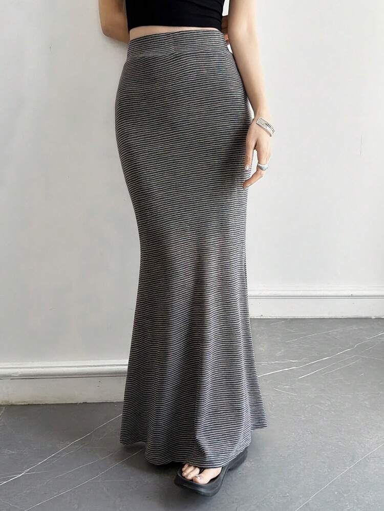 Women's High Waist Striped Mermaid Casual Skirt