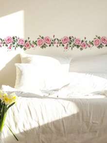 1 Pc Pink Enchantress Flower And Green Leaf Wall Sticker - Multicolor - View 4