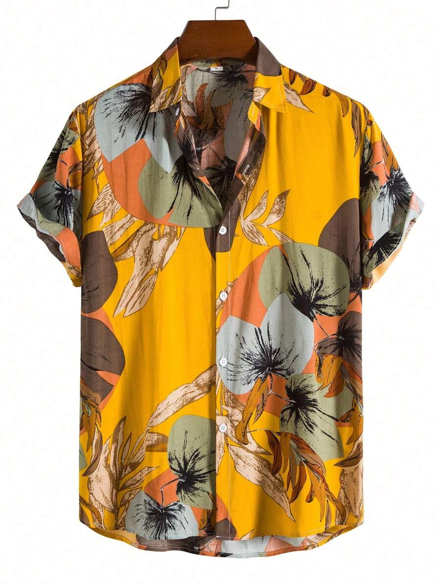 Manfinity RSRT Men's Summer Casual Vacation Plant Print Short Sleeve Shirt Men Tropical Print Shirt Hawaii Shirt Luau Shirt - Multicolor - View 1