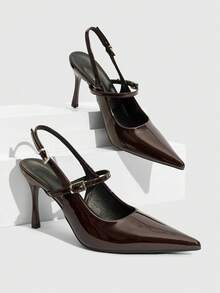 CUCCOO SZL 性感时尚尖头女士细高跟露跟凉鞋，适合派对、夜店等场合 - 咖啡棕 - 查看 6