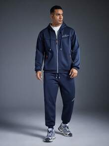Driftmere 男士休闲保暖连帽衫和裤子套装，秋冬 - 藍色 - 查看 6