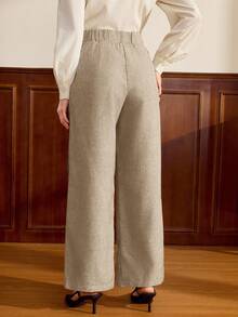 Vintamour Quần nữ cổ điển thanh lịch, dáng ôm, viền tương phản, dài, cài nút, màu nâu, thích hợp cho mùa thu/đông. - Màu be - Xem 2