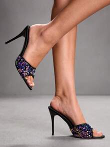CUCCOO SZL Giày sandal cao gót nữ gợi cảm, thời trang, lấp lánh đính sequin, giày dự tiệc, giày khiêu vũ và giày đi hộp đêm, sandal cao gót mỏng. - Màu - Xem 5