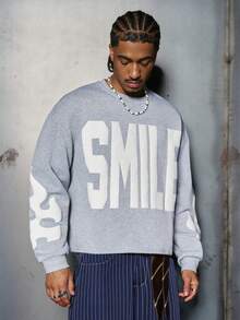 PAVTROS 男士街头风流行INS同款微笑3D泡沫印花火焰泡沫户外音乐节夜店男友/老公礼物周年纪念礼物浅灰色套头衫