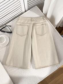 Comfortcana 女士时尚休闲水洗口袋牛仔七分短裤 夏季春季女士嘉年华服装 沙滩度假女士休闲白色短裤 女士高腰百慕大牛仔短裤 宽松阔腿休闲夏季牛仔短裤 - 白色 - 查看 2