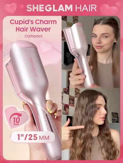 SHEGLAM HAIR Cupid's Charm Beach Babe Hair Waver - 25 mm US-kontakt, jonisk hårlocktång, Waver locktång, hårknäppare med 2 fat och skållningsskydd, 50 miljoner joner och 10 minuters snabb våg, smart timer och justerbara temperaturer, lättanvänt hårverktyg för kvinnor