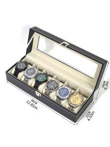 1 pieza Caja de almacenamiento de relojes con ventana de vidrio, estuche de exhibición de relojes y pulseras - Café integral - Ver 5