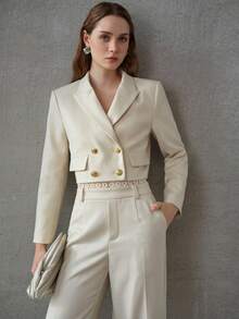 MOTF PREMIUM PEAK COLLAR CROPPED BLAZER, AUTUMN/WINTER - Apricot - View 4
