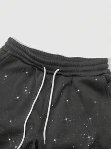 ROMWE MEN Street Life Men's Rhinestone Decor Fashion Sweatpants - Dark Grey - View 3