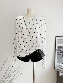 Lalippa 女士休闲户外上衣，性感舒适，百搭设计，白色，波点印花，交叉露背设计，适合返校季穿着 - 彩色 - 查看 1