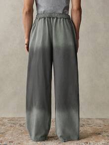 SWAVVY 男士标准尺码黑色水洗休闲宽松阔腿裤，春秋季 - 灰色 - 查看 2