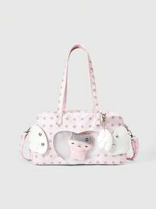 ROMWE Kawaii Striped Bow Lace Tote Bag - Pink - View 1