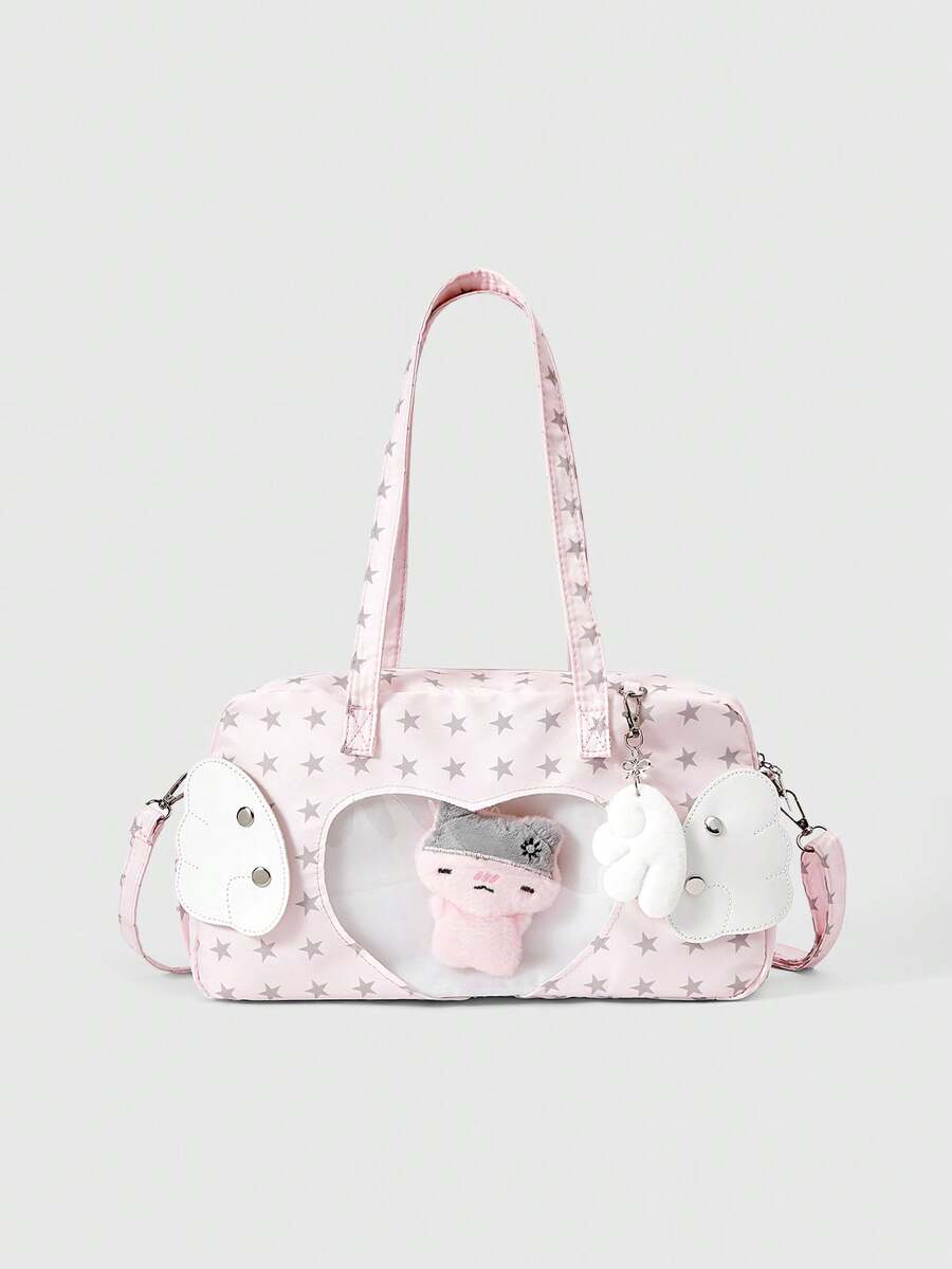 ROMWE Kawaii Striped Bow Lace Tote Bag - Pink - View 1