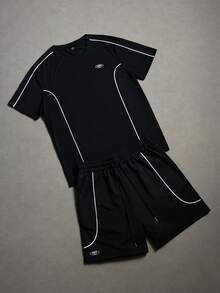 PAVTROS 男士撞色滚边圆领短袖T恤短裤休闲套装 黑白短裤套装 男士两件套短裤套装 男士T恤短裤套装 男士泳装套装 男士短裤套装 - 彩色 - 查看 3