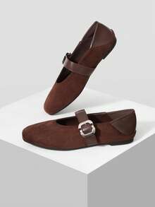 MOTF WOMEN SQUARE TOE BUCKLE STRAP FLATS VALENTINE'S DAY - Coffee Brown - View 5