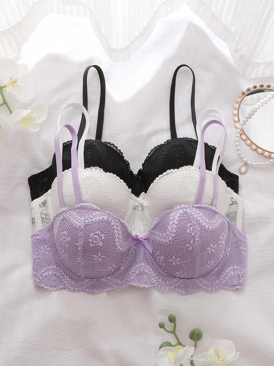 DelicateAllure Bộ 3 áo ngực có gọng dành cho nữ, có đệm mút không thể tháo rời. - Nhiều màu - Xem 1