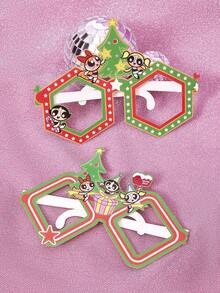 THE POWERPUFF GIRLS X SHEIN 2pcs Cute Cartoon Animal Pattern Paper Party Glasses - Multicolor - View 2