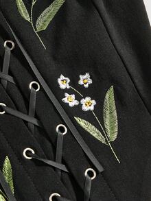 ROMWE Fairycore Spring/SummerflowerFloral Embroidery Pastoral Retro Style Women Tank Top - Black - View 4