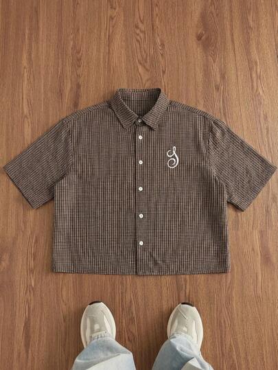 SWAVVY 男士格子短袖单排扣休闲通勤衬衫