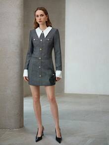 MOTF PREMIUM HERRINGBONE WAIST CINCHED MINI DRESS, MINIMALIST FOR DAILY COMMUTE - Multicolor - View 5