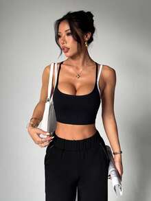 Dewbera 女士时尚交叉露背设计瑜伽运动文胸 - 黑與白 - 查看 5