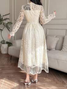 DAZY Abito lungo elegante da donna con lacci, abito da cerimonia primaverile/estivo per matrimoni - Albicocca - Visualizzare 2
