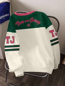 TOM & JERRY X SHEIN 女士休闲撞色卡通图案圆领卫衣，秋季款 - 白色 - 查看 2