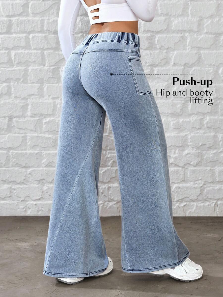 Flexra 女士休闲宽松口袋牛仔裤 - 淺色水洗藍 - 查看 1