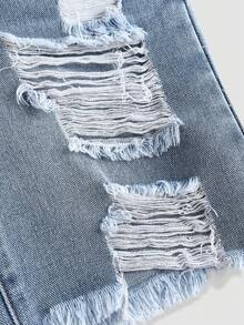 女童蓝色牛仔破洞宽松短裤 - 淺色水洗藍 - 查看 7