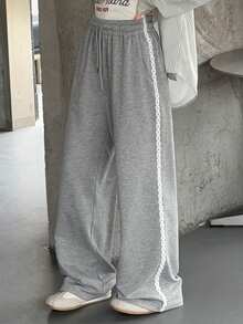 DAZY 青少年女孩抽绳腰带口袋休闲百搭阔腿裤，适合日常穿着 - 灰色 - 查看 3