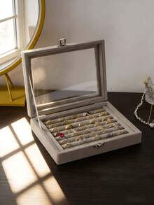 奢华丝绒首饰收纳盒，带抽屉和展示托盘 - 优雅戒指耳环架，时尚家居装饰，新年礼物，女士饰品展示佳品 - 彩色 - 查看 5