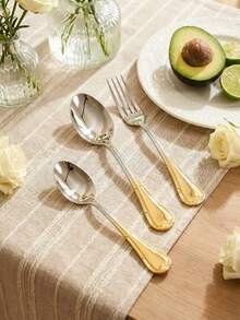 Cirelle 1Pc Stainless Steel Gradient Gold Silverware Luxury Modern Flatware Thick Handle Tableware Stainless Steel Cutlery For Home Restaurant Hotel Party - Multicolor - View 5