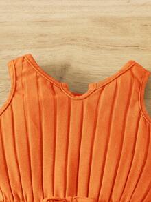 SHEIN Baby Girl Cute Loose Casual Comfortable Romper, Summer - Orange - View 3