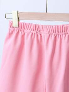 女童甜美清新风立体花朵装饰荷叶边短袖上衣+宽松短裤休闲套装日常夏季两件套 - 粉色 - 查看 6