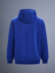 Driftmere 1件男士长袖羊羔绒保暖全拉链连帽衫外套，休闲百搭针织 - 寶藍色 - 查看 2