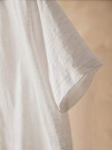 Elaquor Plus Size Casual Solid Color Short Sleeve T-Shirt, Summer, Summer Tops White Boho Top White Summer Tops - White - View 4