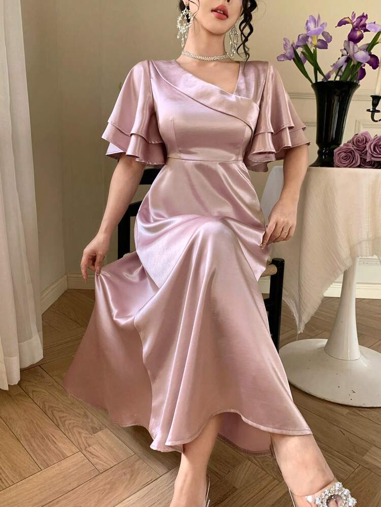 Spring & Summer Satin Satin Formal Dress, Elegant Slim Fit Long Dress For Wedding, Party, Prom, Commute Sundress