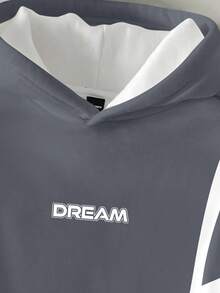 Daypath 男士休闲撞色字母印花宽松连帽衫，秋季款 - 淺灰色 - 查看 3